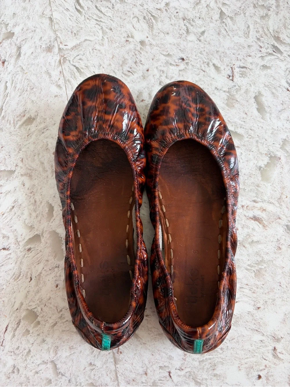 Tieks Tortoiseshell Patent Ballet Flat with Turquoise Sole